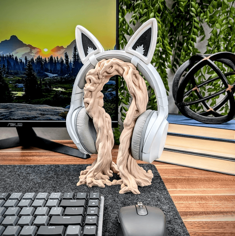 Tree Root Headphone Stand – Wood Branch Gaming Desk Organiser