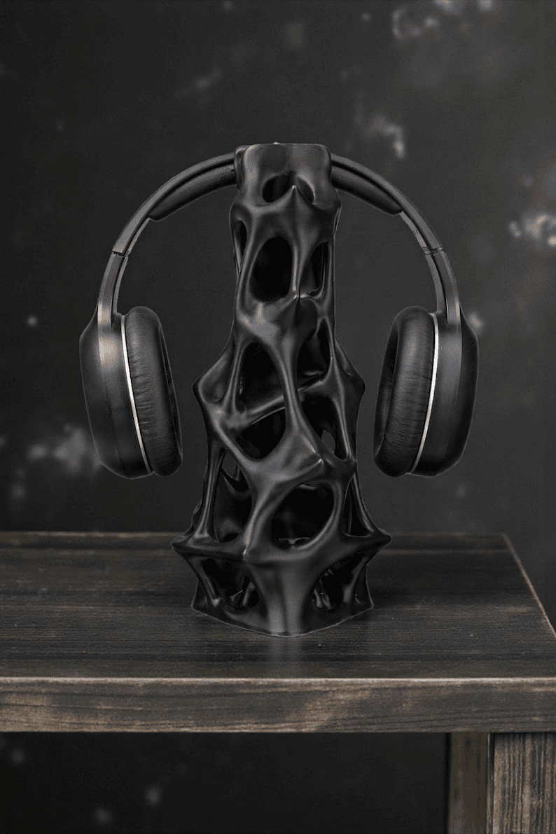 Geometric Headphone Stand – Modern Copper Desk Decor