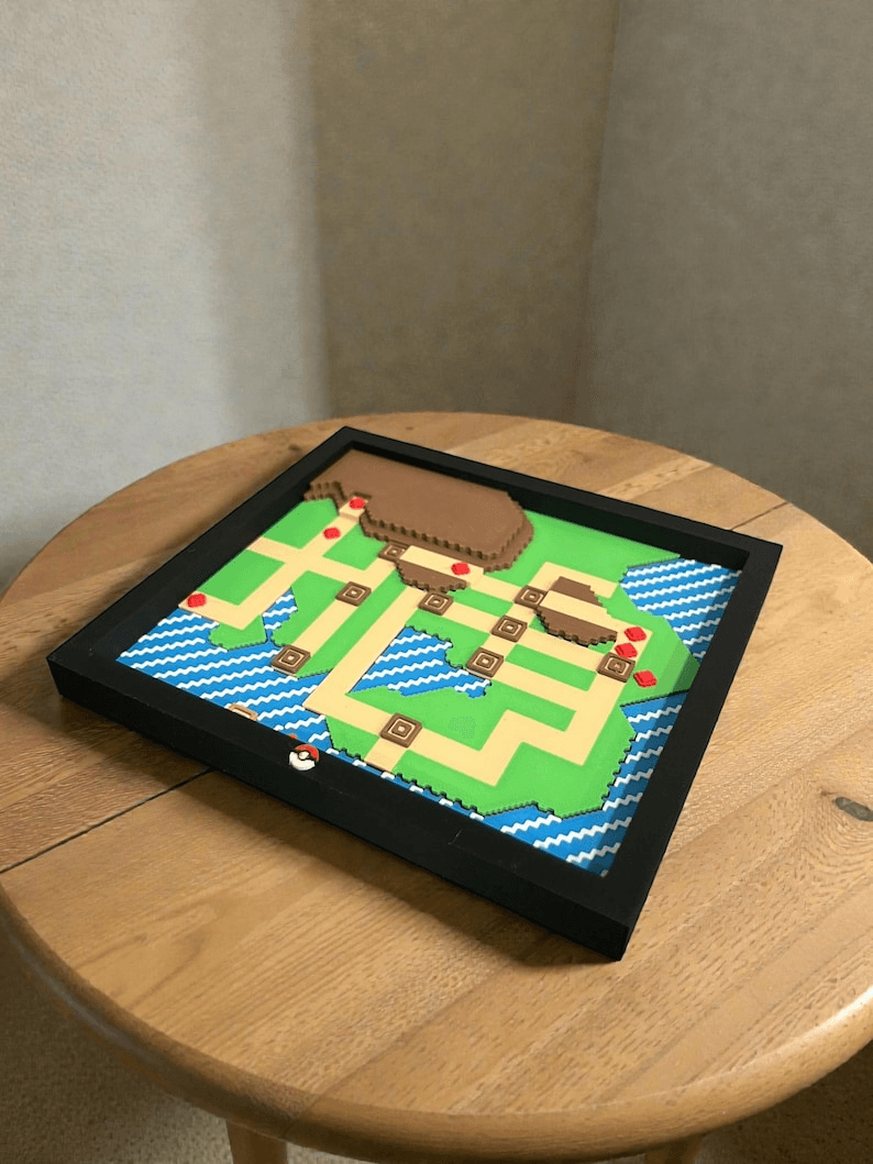 Johto & Kanto Inspired Raised Relief Map Fan Art Decor