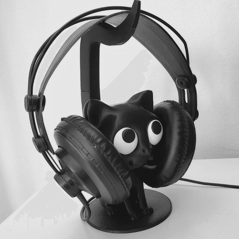 Cute Black Cat Headphone Stand | Cartoon Desk Holder
