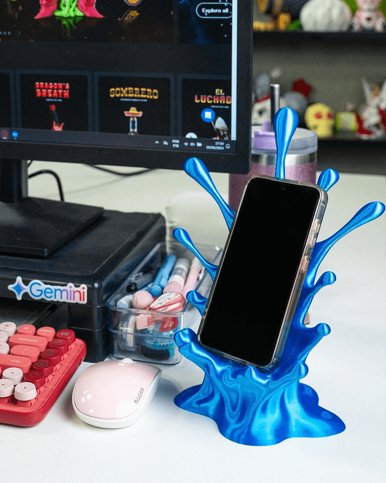 Blue Chrome Splash Wave Phone Stand | Desk Holder
