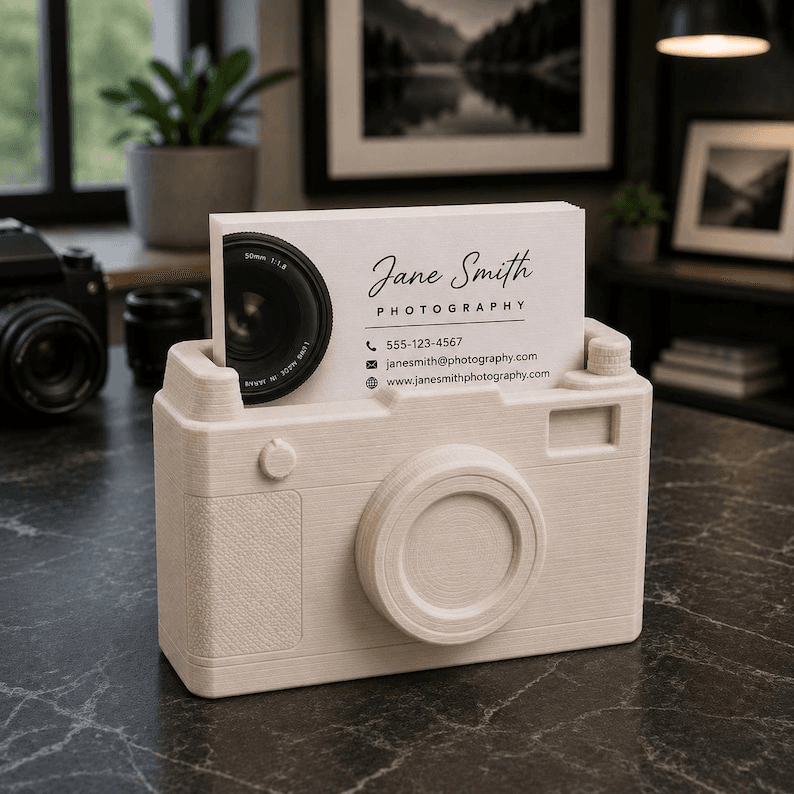 Camera-Shaped Business Card Holder for Photographers