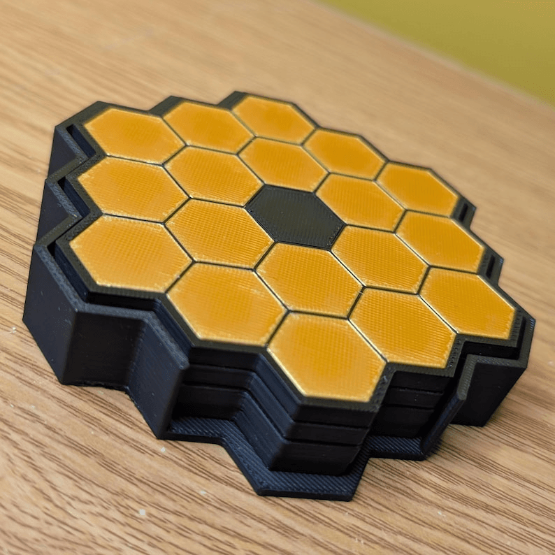 JWST-Inspired Gold Hexagon Mirror Coaster Set