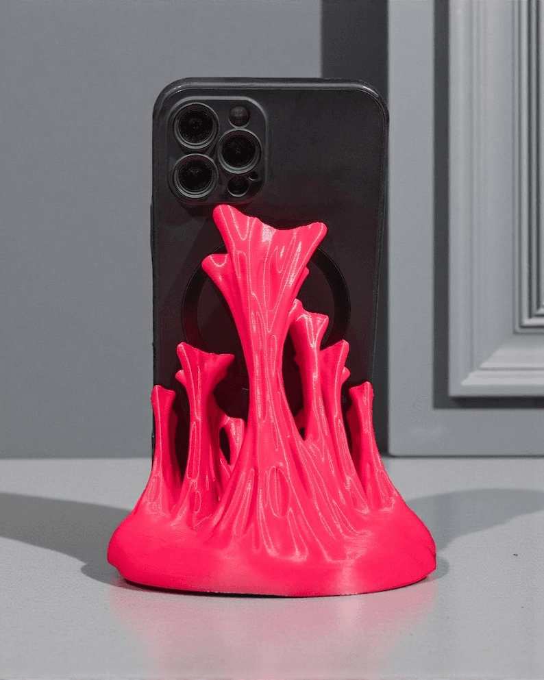 Neon Pink Flame Phone Stand – Bubble Gum Desk Holder