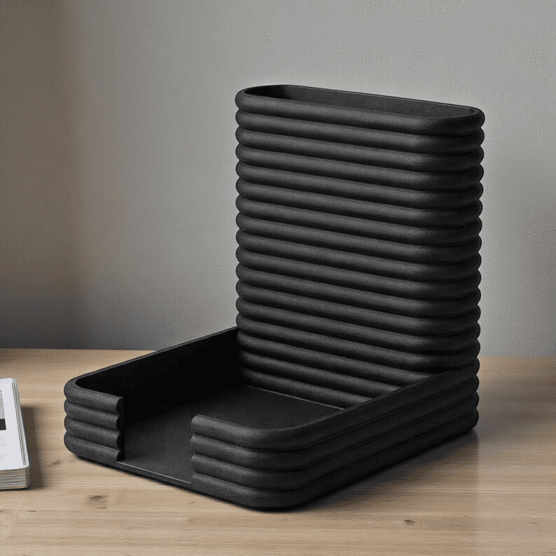 Black Ribbed Desk Organizer with Sticky Note Tray