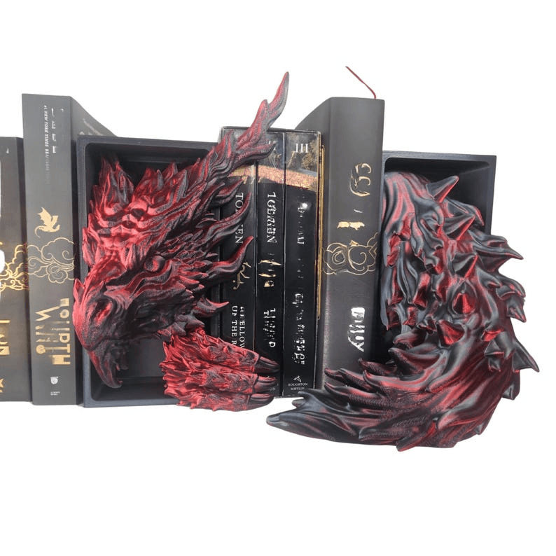 Inferno Dragon Head & Tail Bookend Set – 2 Piece Fantasy Decor