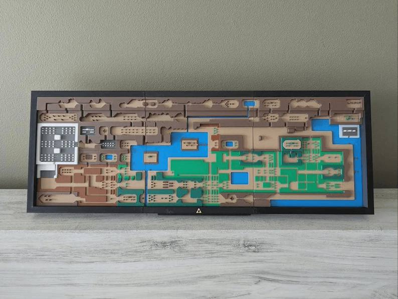 Zelda Inspired Hyrule Overworld Relief Map – 45cm Framed Art
