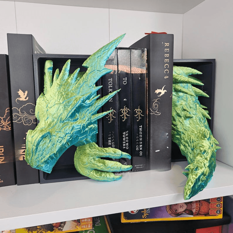 Lightning Dragon Head & Tail Bookend Set – Fantasy Shelf Decor