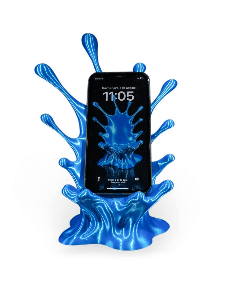 Blue Chrome Splash Wave Phone Stand | Desk Holder