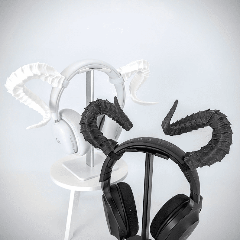 Tiefling Curved Ram Horns – DnD Inspired Headphone Horns