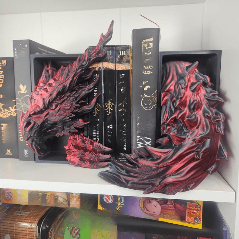 Inferno Dragon Head & Tail Bookend Set – 2 Piece Fantasy Decor