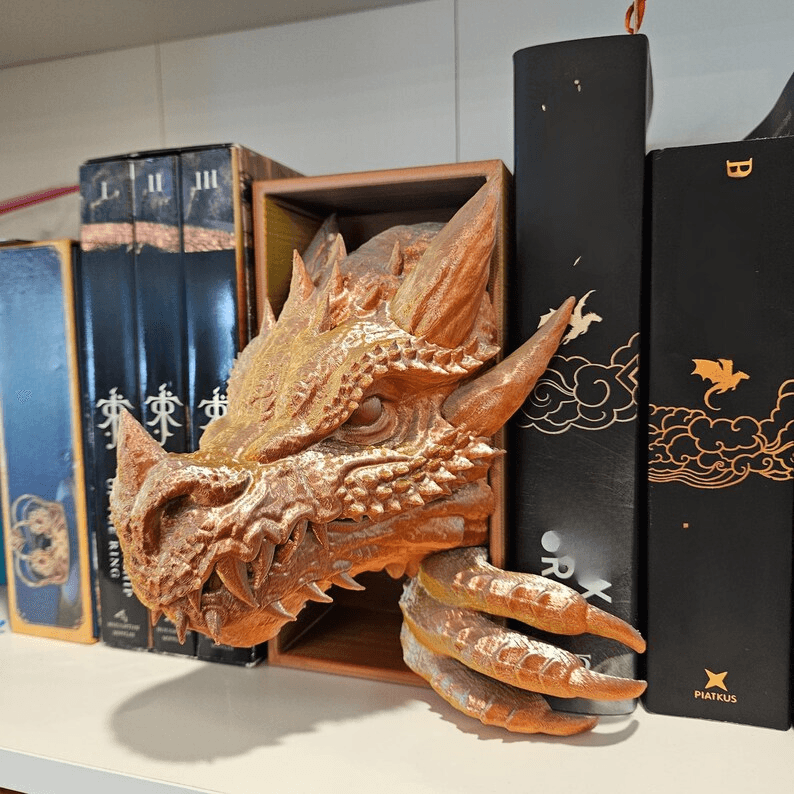 Gold Dragon Head Bookend – Fantasy Shelf Decor