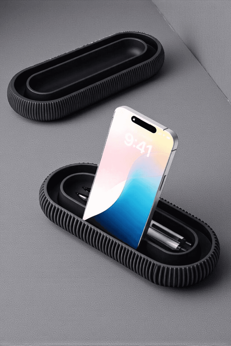 Ridged Circular Phone & Pen Stand | Gamer Desk Organizer