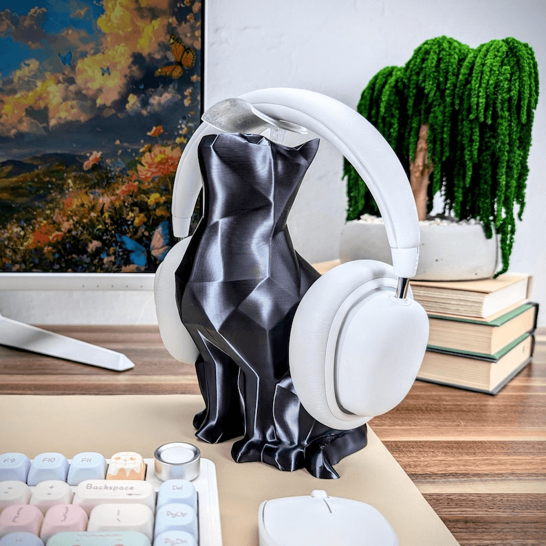 Cute Sleeping Cat Headphone Stand & Headset Holder
