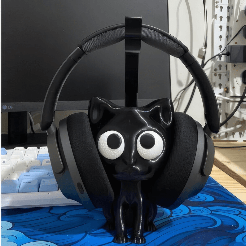 Cute Black Cat Headphone Stand | Cartoon Desk Holder