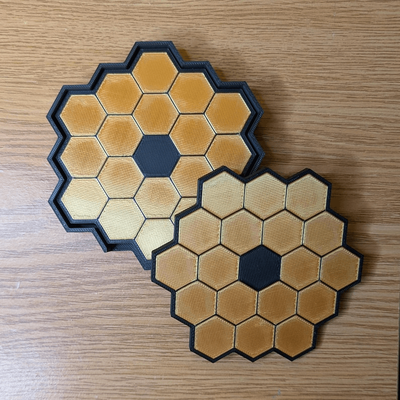 JWST-Inspired Gold Hexagon Mirror Coaster Set