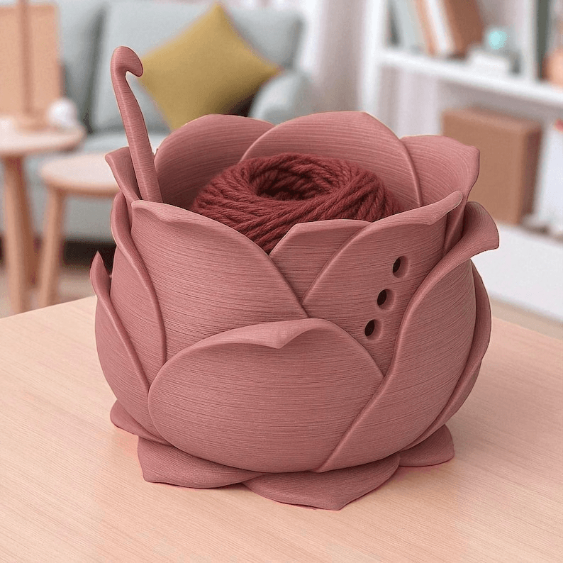 Rose Flower Yarn Bowl & Crochet Hook Holder