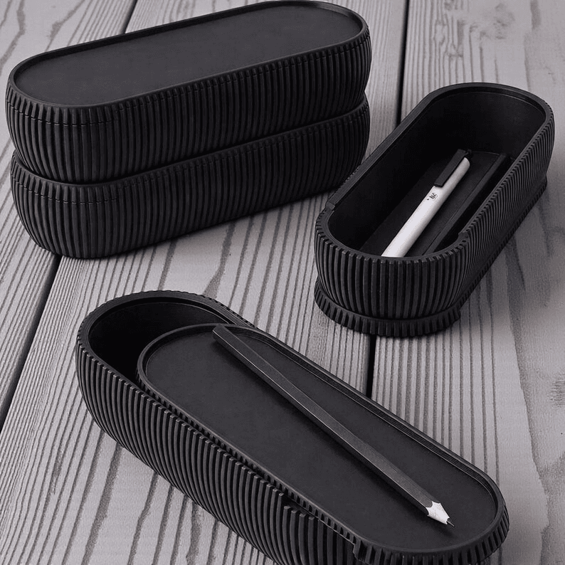Ribbed Sliding Pen Case – Modern Desk Organizer