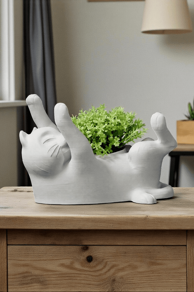 Playful Lazy Cat Succulent Planter | Novelty Desk Pot
