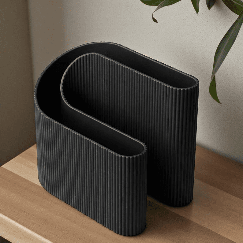 Crescent Notebook & Pen Holder | Ribbed Desk Organizer