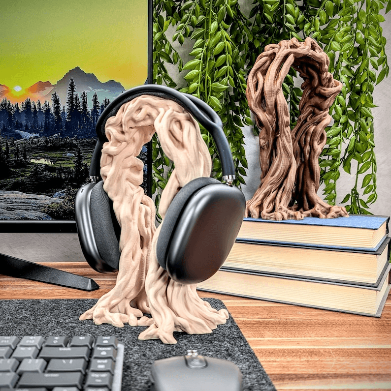 Tree Root Headphone Stand – Wood Branch Gaming Desk Organiser