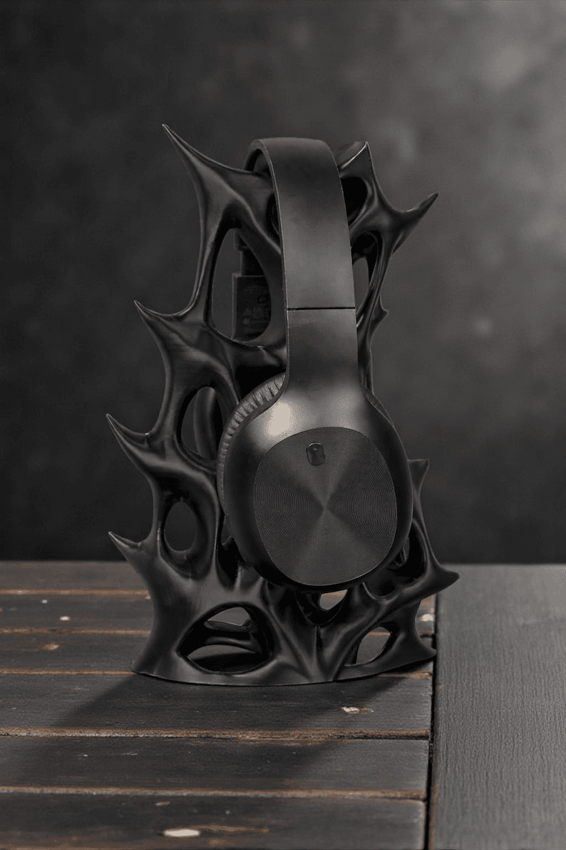 Geometric Headphone Stand – Modern Copper Desk Decor