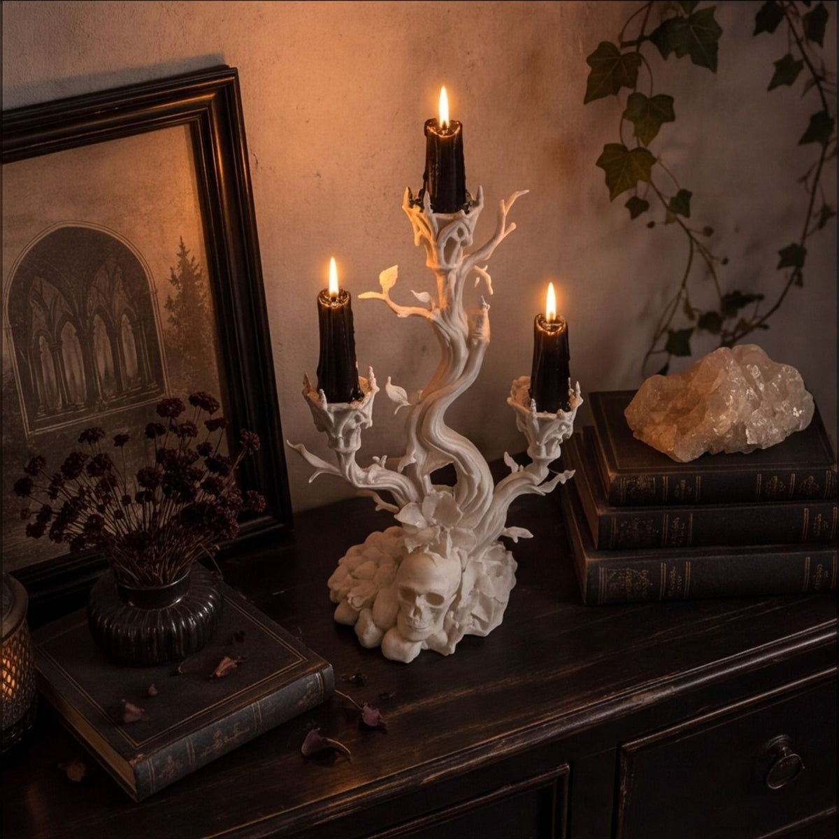 Gothic Tree Candelabra Dark Skull Candle Holder Decoration