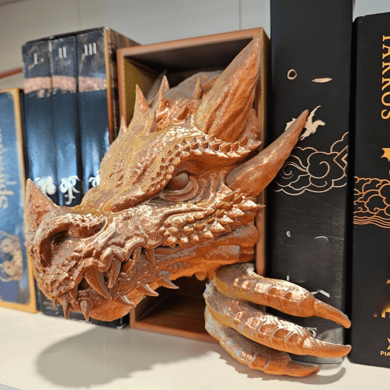 Gold Dragon Head Bookend – Fantasy Shelf Decor