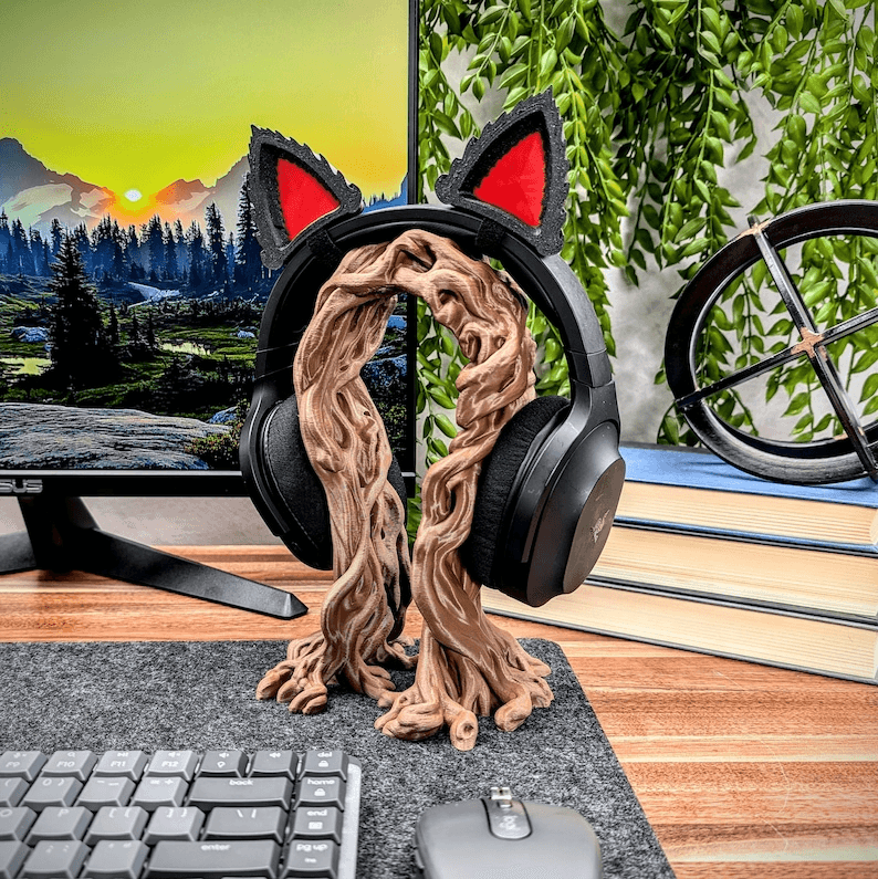 Tree Root Headphone Stand – Wood Branch Gaming Desk Organiser
