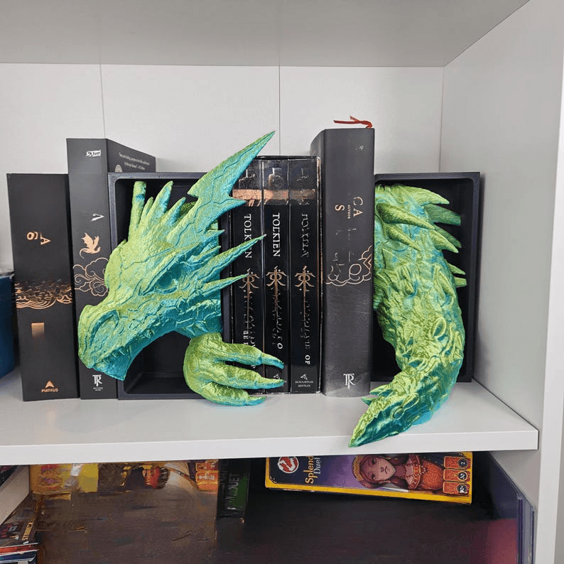 Lightning Dragon Head & Tail Bookend Set – Fantasy Shelf Decor