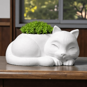 Sleeping Curled Cat Figurine – Desk & Garden Decor