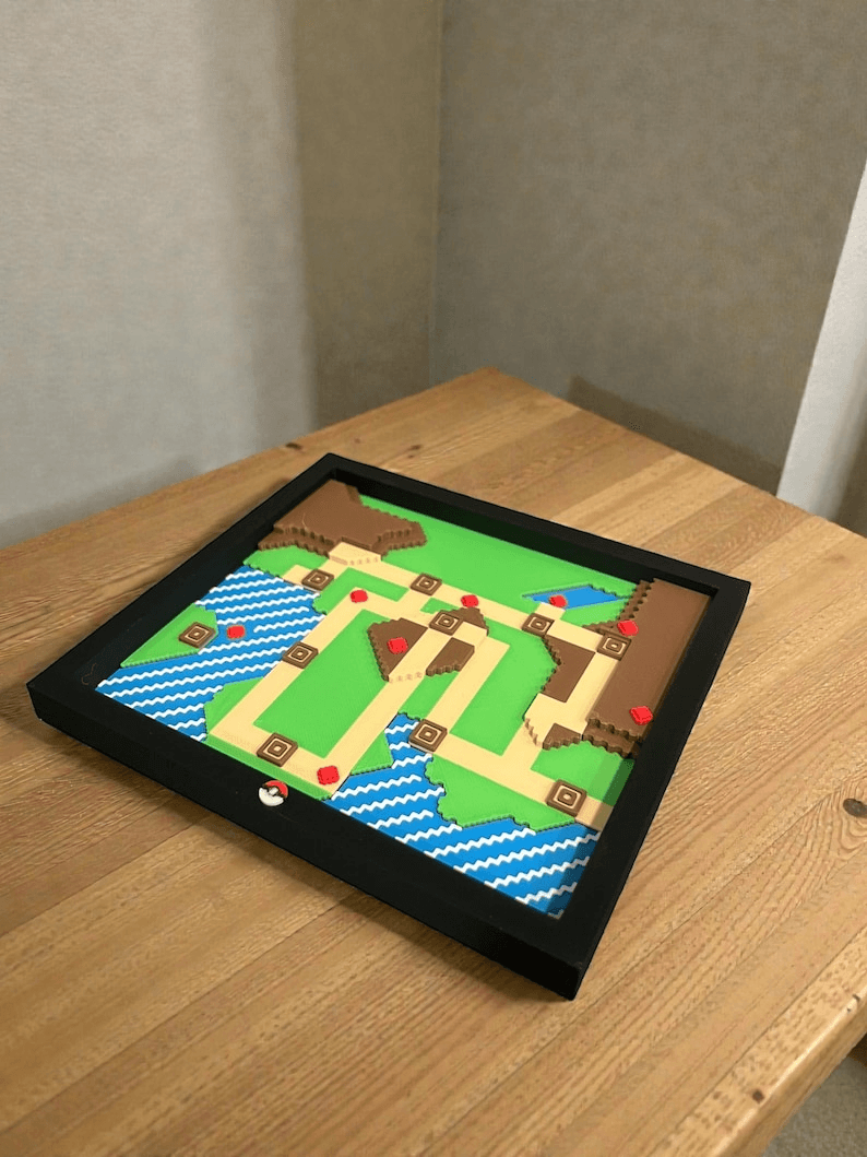 Johto & Kanto Inspired Raised Relief Map Fan Art Decor