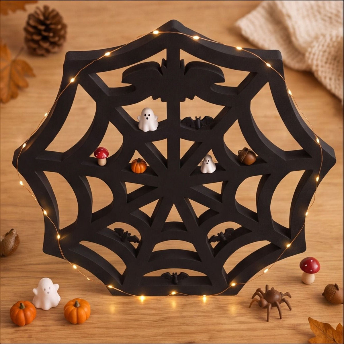 Spiderweb Shelf Halloween Decor for Mini Figurines & Trinkets