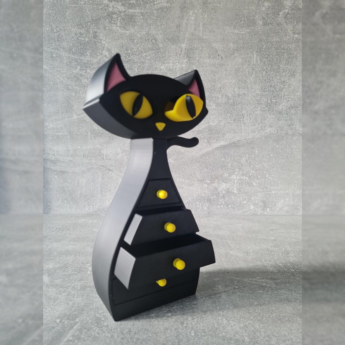Gothic Black Cat Jewelry Box with Mini Drawers