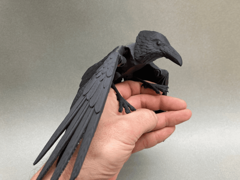 Flexi Raven & Skull Base | Gothic Articulated Bird Figure