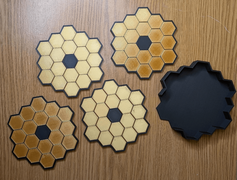 JWST-Inspired Gold Hexagon Mirror Coaster Set