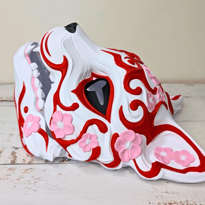 Kitsune Fox Mask – Japanese Folklore Sakura Cosplay