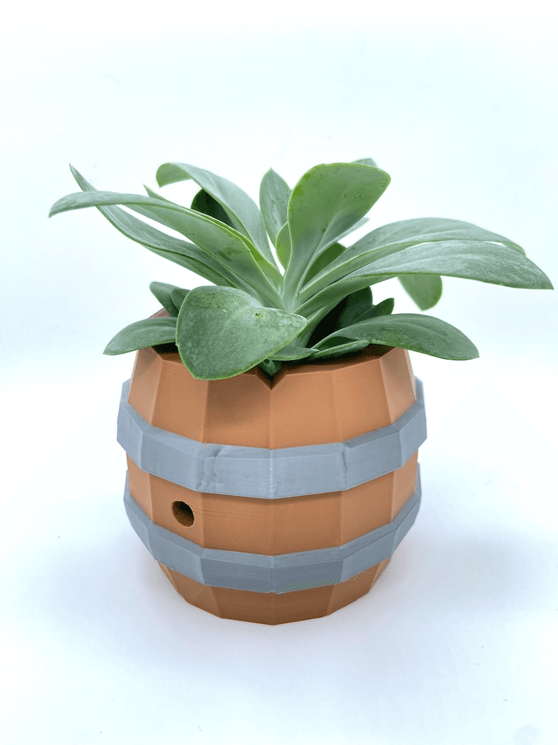 Low Poly Barrel Pot – Minecraft-Inspired Game Decor