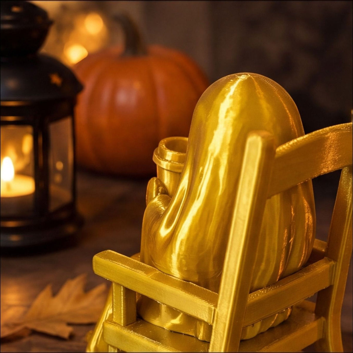 Cozy Ghost in a Rocking Chair Cute Halloween Desk Figurine