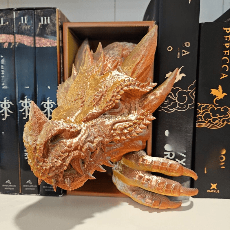 Gold Dragon Head Bookend – Fantasy Shelf Decor