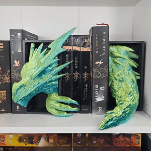 Lightning Dragon Head & Tail Bookend Set – Fantasy Shelf Decor