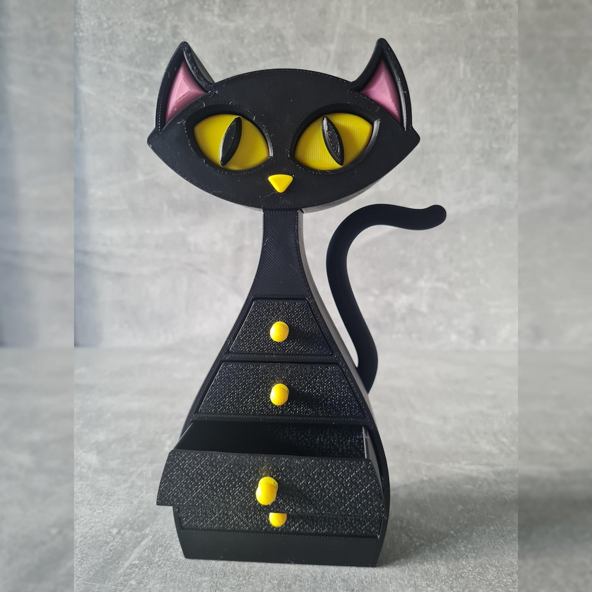 Gothic Black Cat Jewelry Box with Mini Drawers
