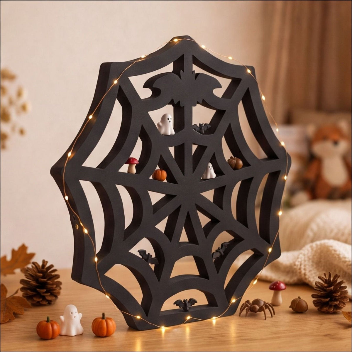 Spiderweb Shelf Halloween Decor for Mini Figurines & Trinkets