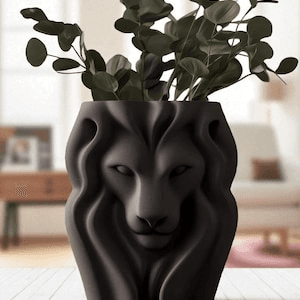 Regal Lion Head Flower Vase – Matte Black Home Decor Planter