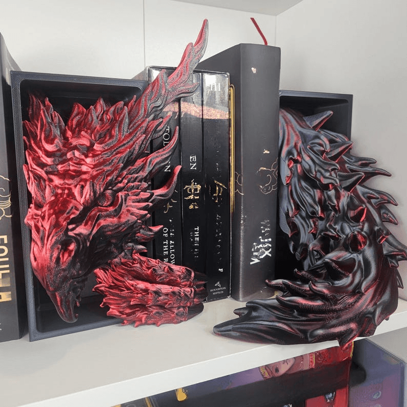 Inferno Dragon Head & Tail Bookend Set – 2 Piece Fantasy Decor