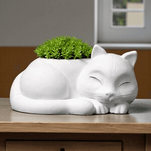 Sleeping Curled Cat Figurine – Desk & Garden Decor