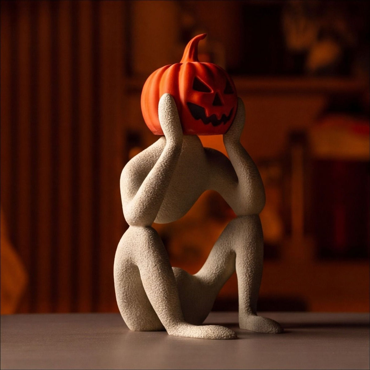 Pumpkin Head Minimalist Figure | Halloween Sculpture