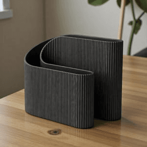 Crescent Notebook & Pen Holder | Ribbed Desk Organizer