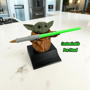 Grogu Inspired Lightsaber Pen Holder | Fan Desk Stand