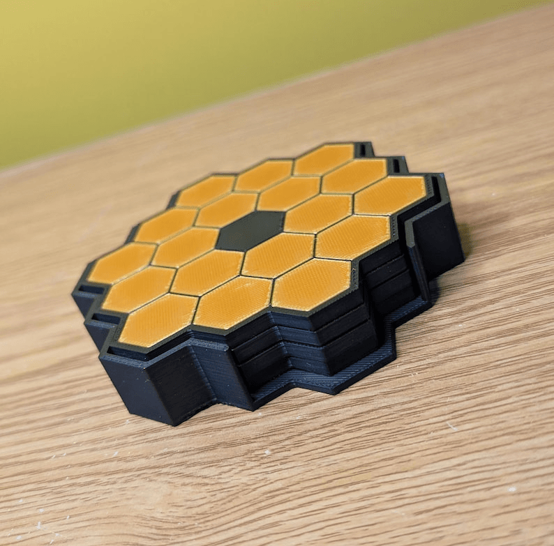 JWST-Inspired Gold Hexagon Mirror Coaster Set